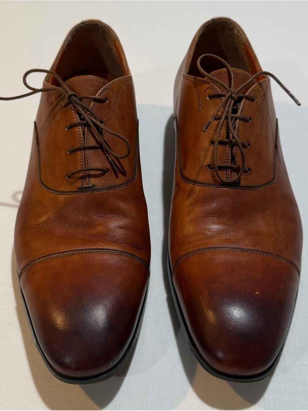 Santoni Mens Size US 12 D Cap Toe Lace Up Oxford Brown Dress Shoes 392055
